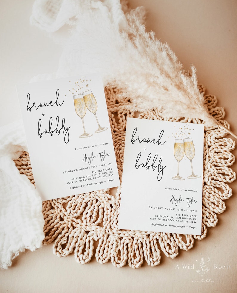 Brunch & Bubbly Bridal Shower Invitation Wedding Shower Invite Champagne Shower Minimalist Bridal Shower Invite Editable Template B2 image 4