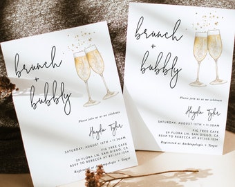 Brunch & Bubbly Bridal Shower Invitation, Wedding Shower Invite, Champagne Shower, Minimalist Bridal Shower Invite, Editable Template B2