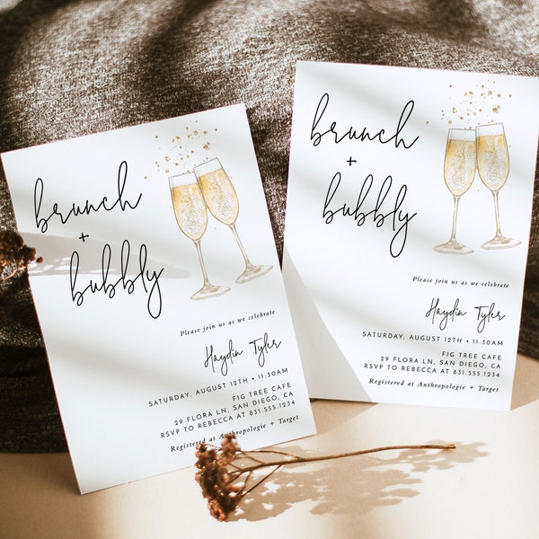 Brunch & Bubbly Bridal Shower Invitation, Wedding Shower Invite, Champagne Shower, Minimalist Bridal Shower Invite, Editable Template B2