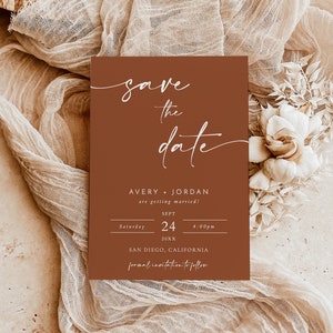 Terracotta Save the Date Template, Minimalist Save the Date Invite, Modern Save the Date, Boho Save the Date Cards, Editable Template M5