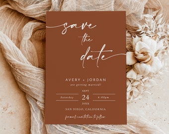 Terracotta Save the Date Template | Minimalist Save the Date Invite | Modern Save the Date | Boho Save the Date Cards | Editable Template M5