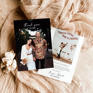 Modern Wedding Thank You Card, Photo Thank You Card Editable Template, Boho Wedding Thank You Card, Minimalist Wedding Thank You, D1