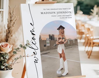 PRINTED + SHIPPED | Graduation Party Welcome Sign | Personalized Photo Modern Minimalist M9