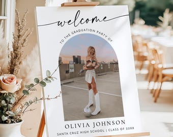 Graduation Party Welcome Sign | Custom Photo Modern Minimalist | Printed & Shipped