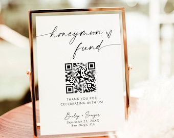 Honeymoon Fund QR Code Sign, Wedding Honeymoon Fund Sign, Venmo QR Code Modern Wedding Sign, Modern Wedding, Editable Template, M9