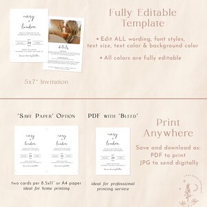 Minimalist Wedding Invitation with Details, Modern Invite, Boho Photo, Instant Download, Editable Template, M4 afbeelding 5