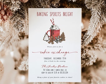 Cookie Exchange Invitation Template, Christmas Cookie Invite, Cookies + Cocoa, Rustic Baking Party Invite, Editable Template, W5