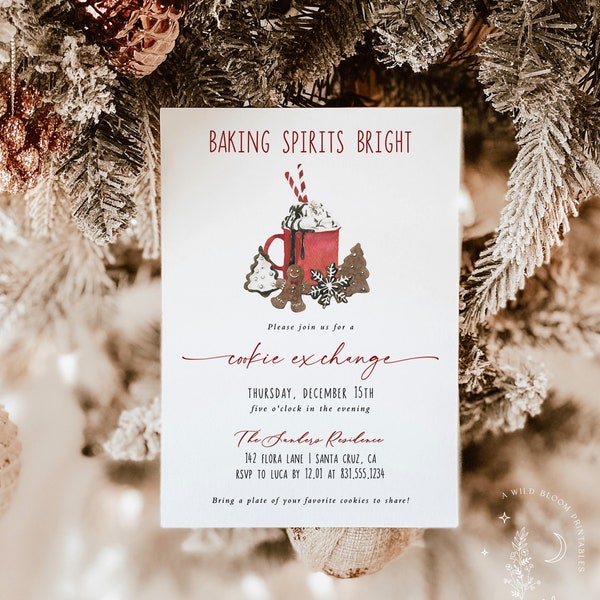 Cookie Exchange Invitation Template | Christmas Cookie Invite | Cookies + Cocoa | Rustic Baking Party Invite | Editable Template | W5