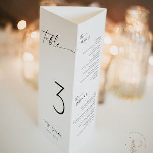 Modern Wedding Trifold Table Numbers | Minimalist Wedding Table Numbers | Tri-fold Table Menu | Triangle Table Stand | Editable Template M9