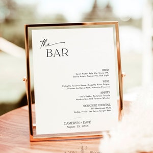 Modernes Hochzeits-Bar-Menü-Schild, modernes minimalistisches Bar-Menü-Schild, Hochzeit-Drink-Schild, zeitgenössisches Hochzeits-Bar-Schild, bearbeitbare Vorlage, D1