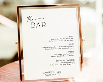 Modern Wedding Bar Menu Sign, Minimalist, Drink, Contemporary, Instant Download, Editable Template, D1