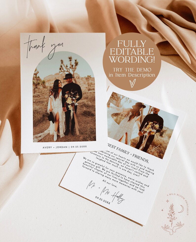 Modern Wedding Thank You Card, Minimalist Wedding Photo Thank You Card ...