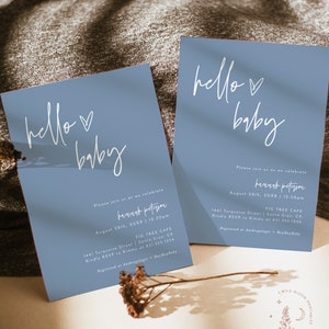 Minimalist Baby Shower Invitation, Boy Baby Shower, Boho Boy Baby Shower Invite, Blue Modern Baby Shower Invite, Editable Template, BM1