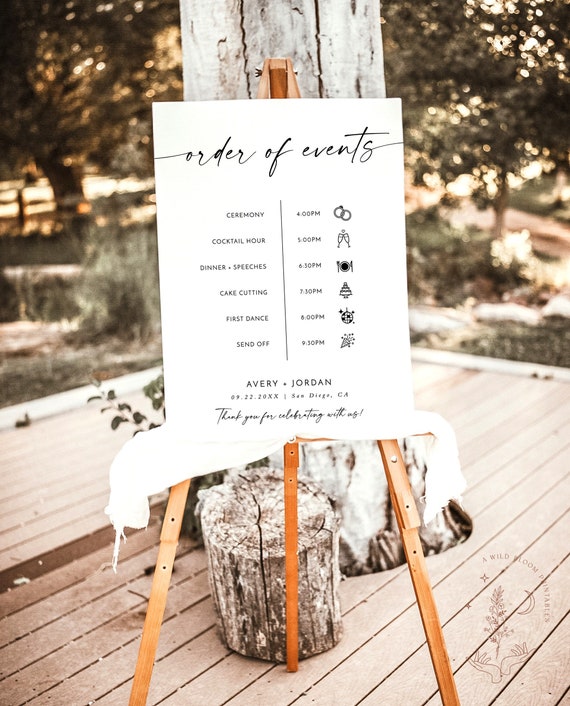 Wedding Order of Events Sign, Timeline, Minimalist, Modern Day, Instant Download, Editable Template, M9