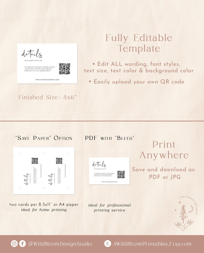 qr-code-details-card-modern-wedding-details-insert-etsy
