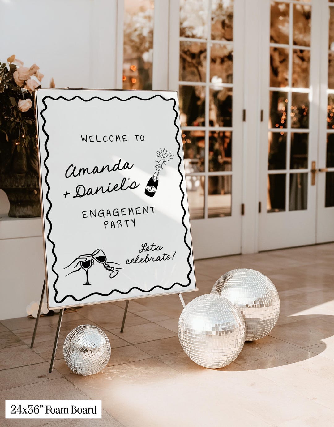 Printed + Shipped Handwritten Engagement Party Welcome Sign, Champagne ...