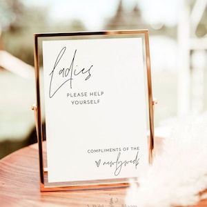 Ladies Bathroom Sign Template, Ladies Room Sign, Wedding Bathroom Sign, Wedding Bathroom Basket Sign, Modern Minimalist Wedding, M7