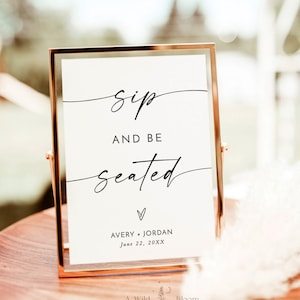 Sip and Be Seated Sign, Take a Drink Seating Sign, Modern Fall Wedding Sign, Minimal Wedding Sign, Editable Template, M9