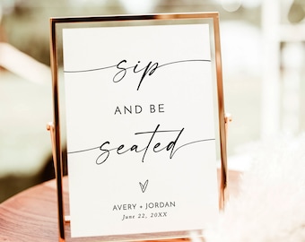 Sip and Be Seated Sign, Take a Drink Seating, Modern Fall Wedding, Minimal, Instant Download, Editable Template, M9