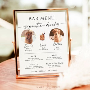 Signature Drinks Sign Template, Pet Signature Cocktail Sign, Minimalist Wedding Bar Menu, His and Hers Bar Sign, Editable Template, M9
