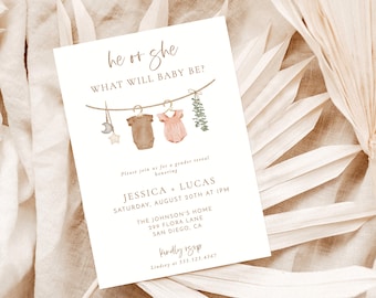 Gender Reveal Invitation Template, Minimalist Gender Reveal Party Invite, Modern Gender Neutral Reveal Invite, Editable Template, C2