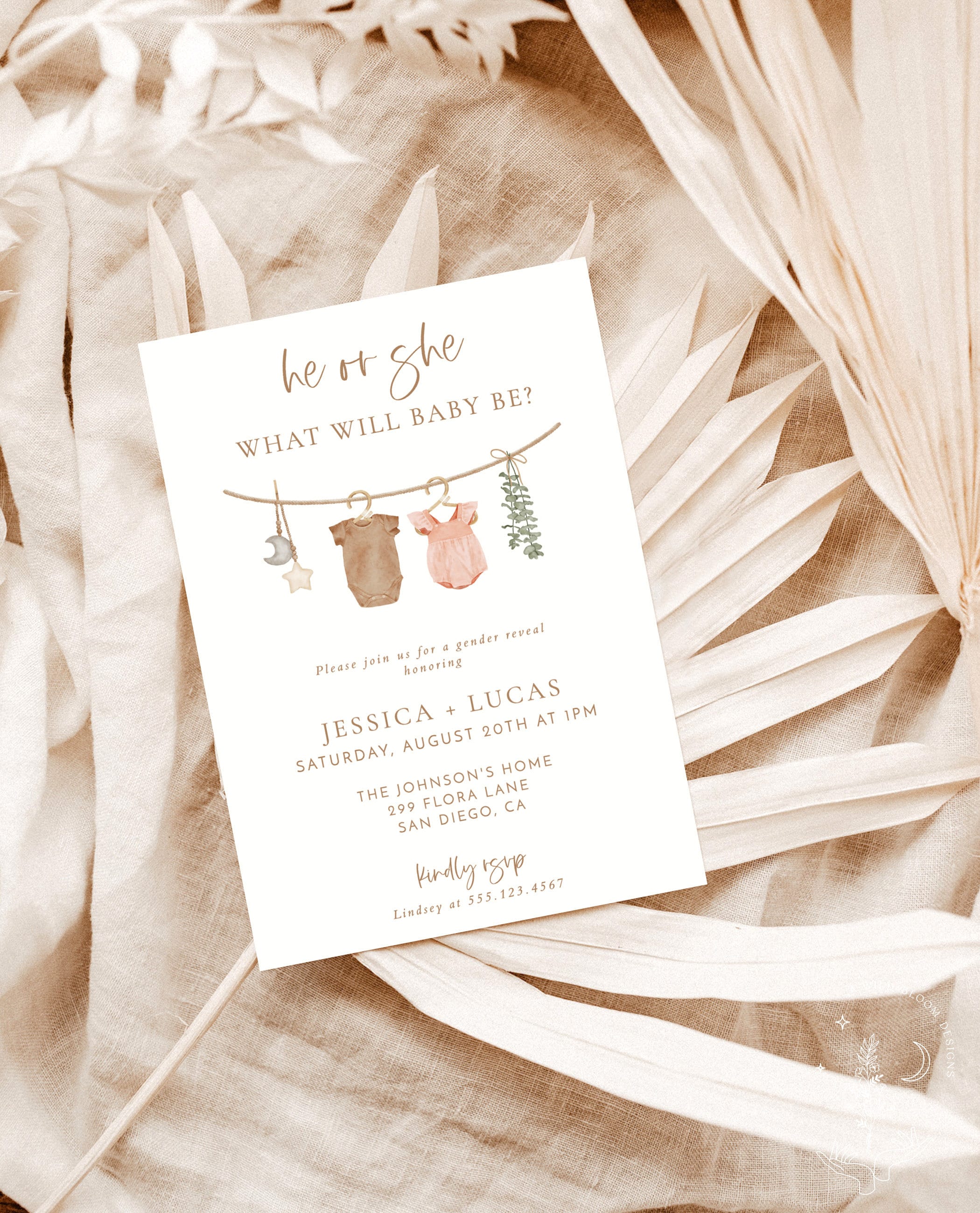 Gender Reveal Invitation Template, Minimalist Gender Reveal Party Invite, Modern Gender Neutral Reveal Invite, Editable Template, C2