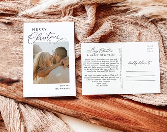 Christmas Postcard Template, Photo Card, Happy Holidays, Boho, Bohemian Holiday, Instant Download, Editable Template