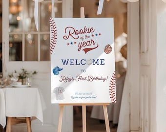PRINTED + SHIPPED | Baseball Welcome Sign | Rookie of the Year First Birthday | Home Run Party Decor | Sports Theme Entry Poster