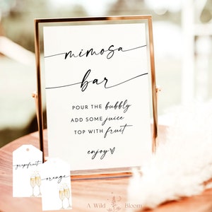 Bridal Brunch Mimosa Bar | Bridal Shower Mimosa Bar Sign | Mimosa Juice Tags | Mimosa Juice Labels | Minimalist Bridal Shower | M9