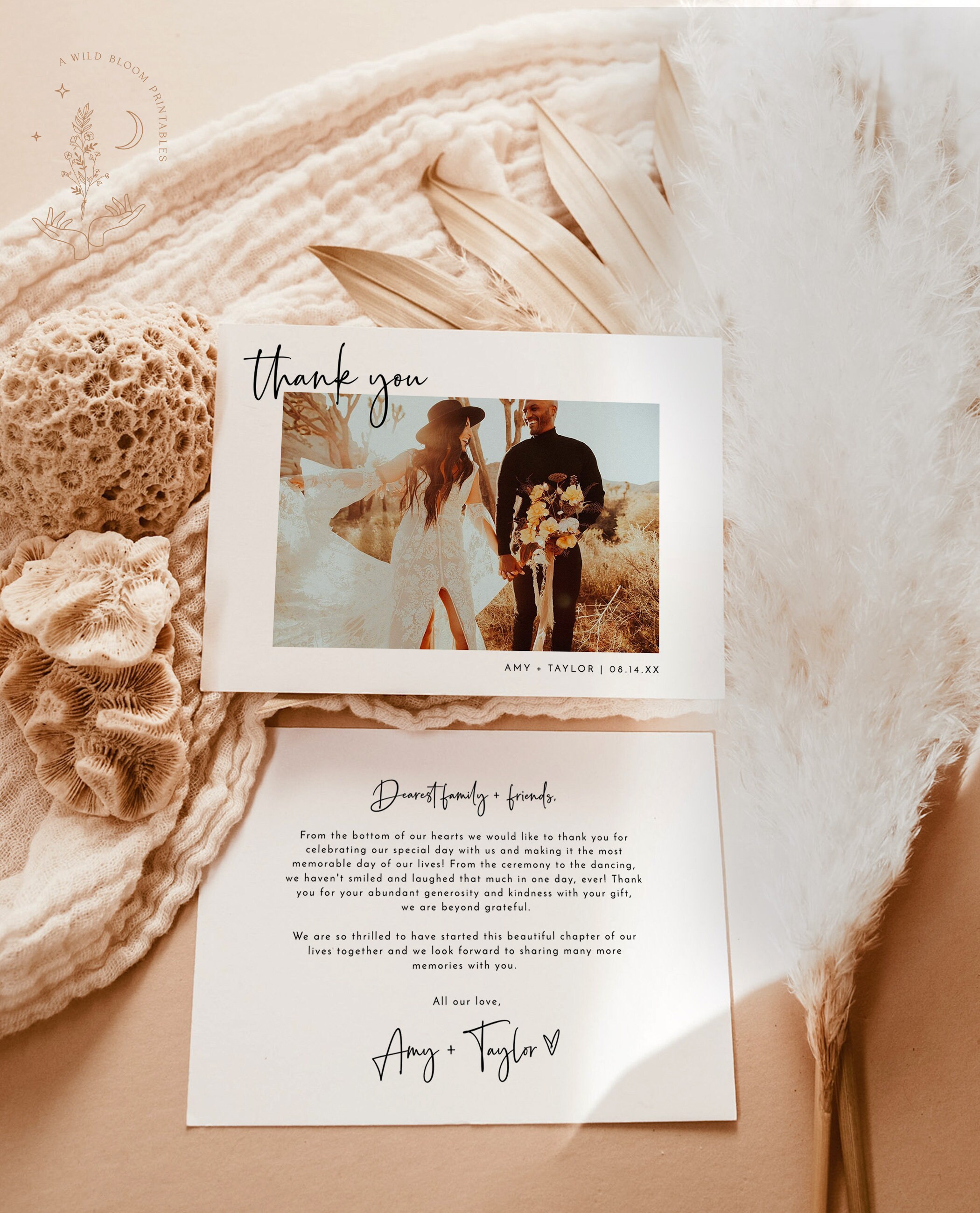 Photo Thank You Card Template Minimalist Wedding Thank You - Etsy