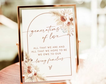 Generations of Love Sign, All That We Hope To Be, Modern Wedding, Boho, Instant Download, Pampas Grass Sign| Editable Template, A2