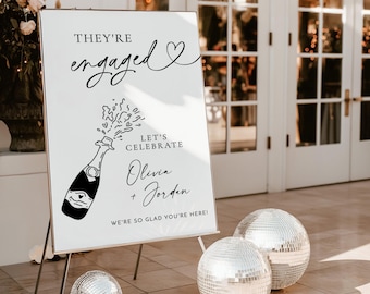 PRINTED + SHIPPED | Champagne Bottle Engagement Party Welcome Sign M9