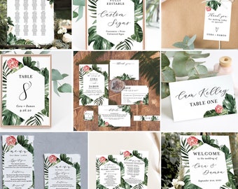 Tropical Wedding Bundle Template | Editable Minimalist Wedding Templates | Tropical Destination Wedding Invite | Simple Wedding Invite