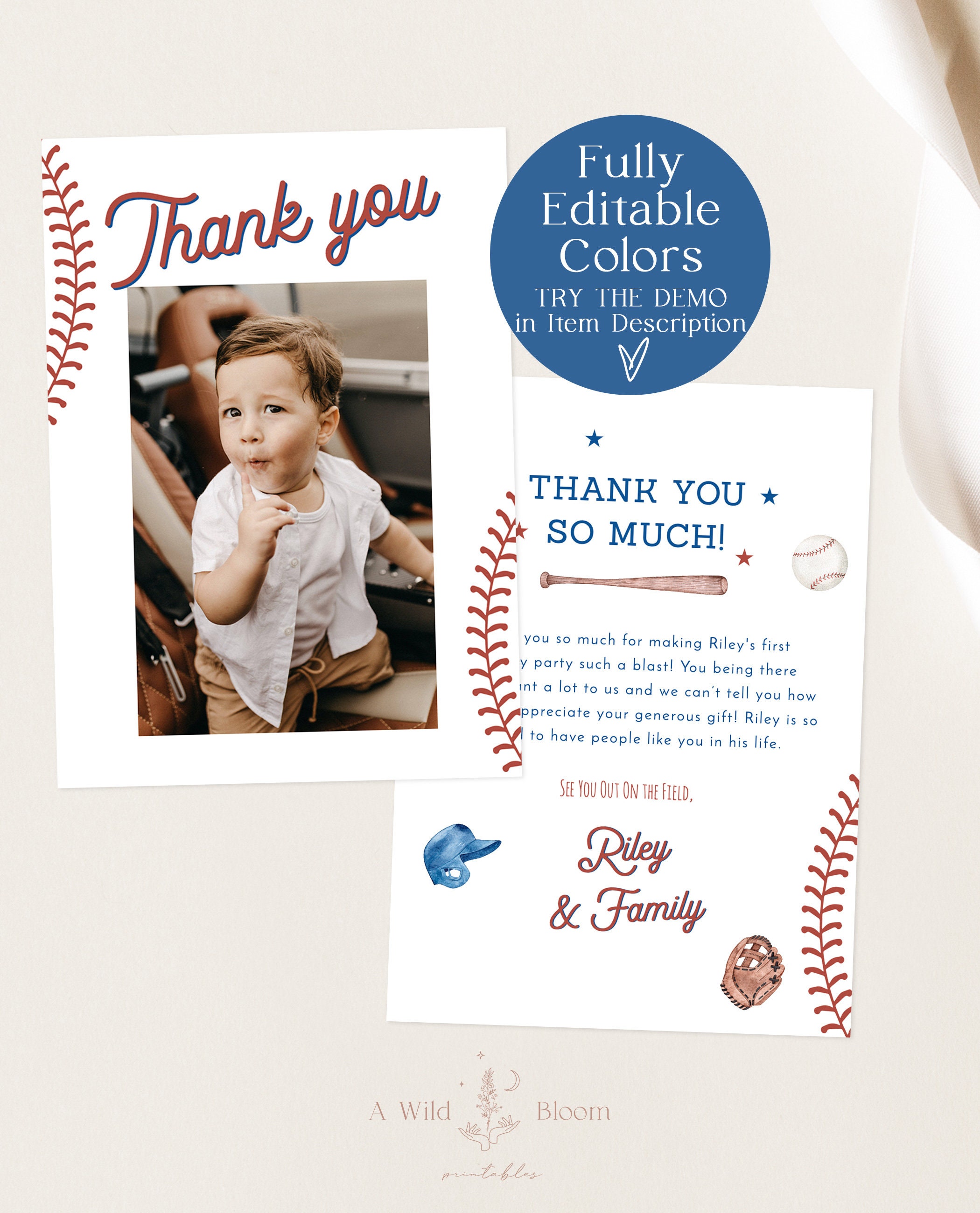 Baseball 1st Birthday Thank You Card, Photo, Rookie of the Year Party ...