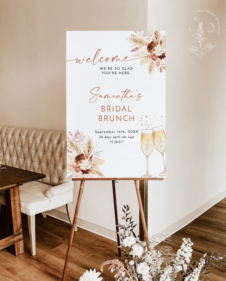 Boho Bridal Brunch Shower Welcome Sign Bridal Shower Welcome Poster Brunch and Bubbly Welcome Sign Boho Shower Welcome Sign A4 image 3