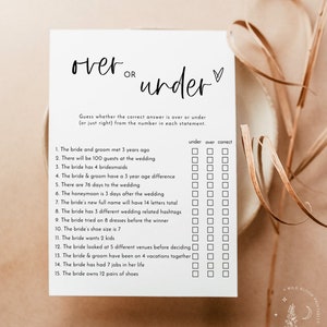 Over or Under Bridal Shower Game, Minimalist Bridal Shower, Modern Bridal Shower Game, Over or Under Trivia Game, Editable Template, M2