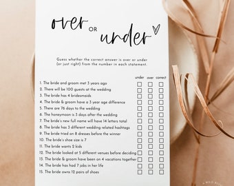 Over or Under Bridal Shower Game | Minimalist Bridal Shower | Modern Bridal Shower Game | Over or Under Trivia Game | Editable Template | M2