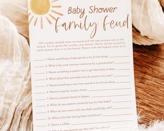 PRINTED + SHIPPED | Baby Shower Family Feud Game | Boho Sunshine Gender Neutral S2
