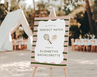 PRINTED + SHIPPED | She Found Her Perfect Match Welcome Sign | Tennis Pickleball Racquet Bachelorette Party