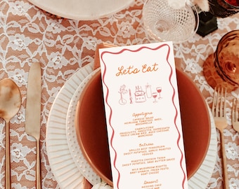 PRINTED + SHIPPED | Hand Drawn Wedding Menu | Colorful Modern Dinner H1