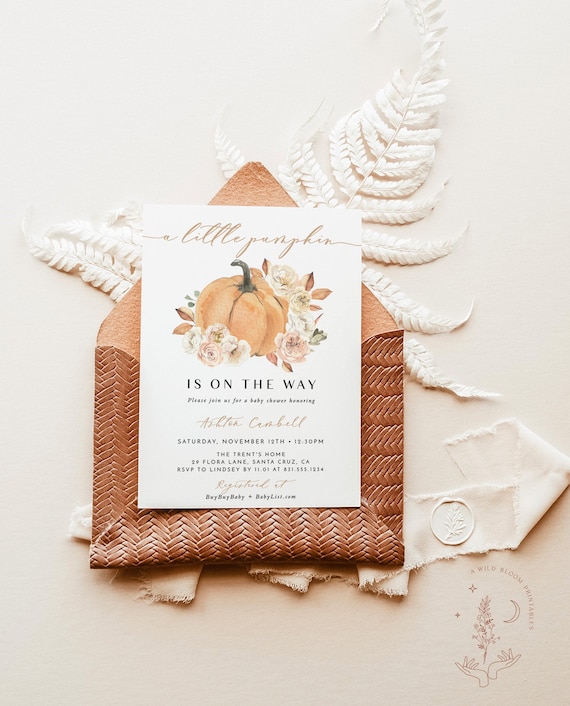 Fall Baby Shower Invitation Template, Pumpkin Baby Shower Invite, Bohemian Girl Baby Shower Invite, A Little Pumpkin is on the Way Invite