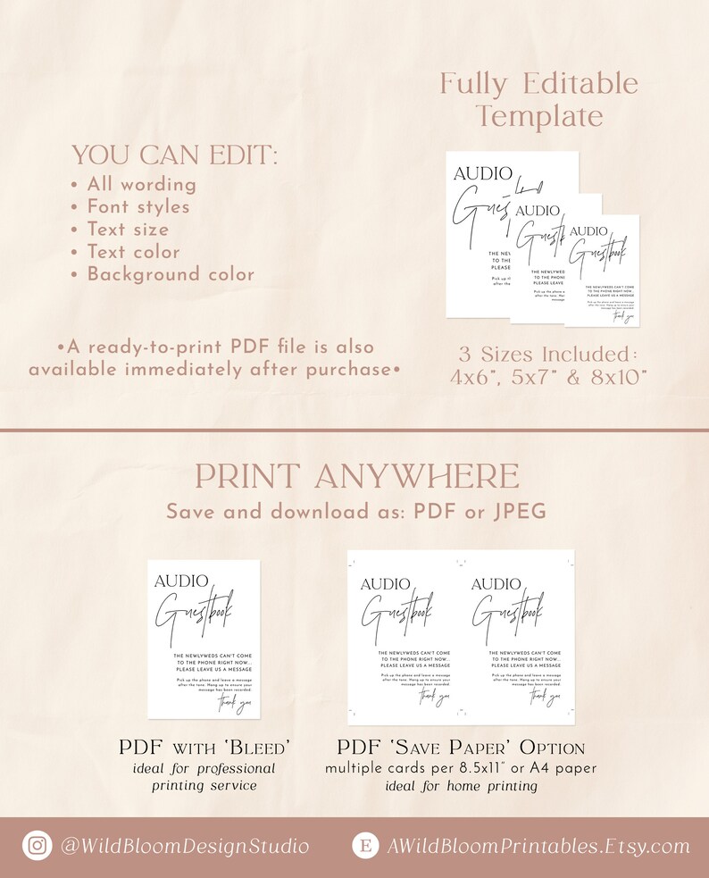 Audio Guestbook Sign Modern Minimalist Wedding Sign Phone - Etsy