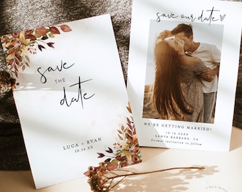 Fall Photo Save the Date Template | Rustic Save the Date Template | Burnt Orange Save the Date | Fall Wedding Save the Date | F2