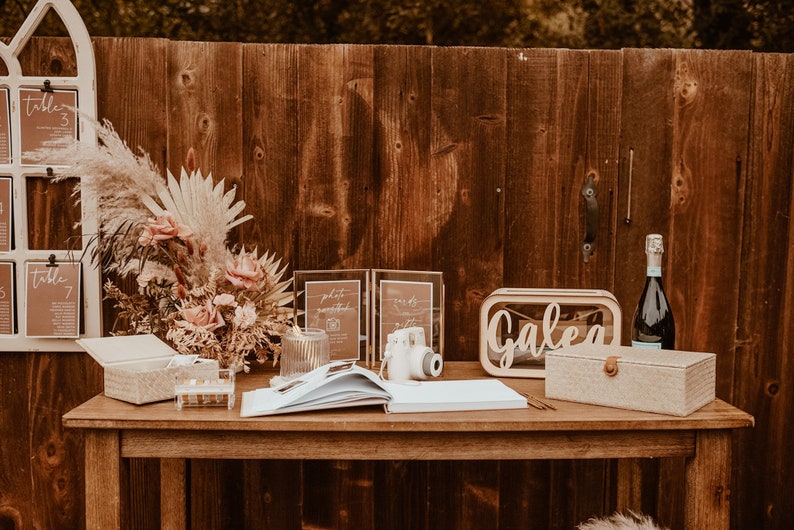 Cartões minimalistas e sinal de presentes, modelo moderno de sinal de casamento, sinal de presentes de casamento de terracota, sinal de presente de chá de panela, laranja queimada, T2 imagem 4