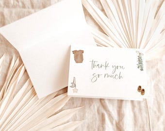 Bedankkaart babyshower, jongen, modern, genderneutraal, direct downloaden, bewerkbare sjabloon, C5
