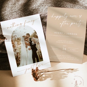 Photo Elopement Announcement, Beige Photo Arch Wedding Announcement, Happily Ever After Party Invite, Nothing Fancy Just Love, BM1