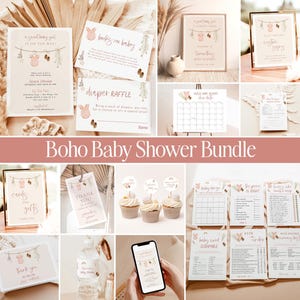 Boho Baby Shower Bundle, Girl Baby Shower Bundle, Pink Girl Baby Shower, Clothes Baby Shower, Baby Shower Bundle, Editable Template, C2