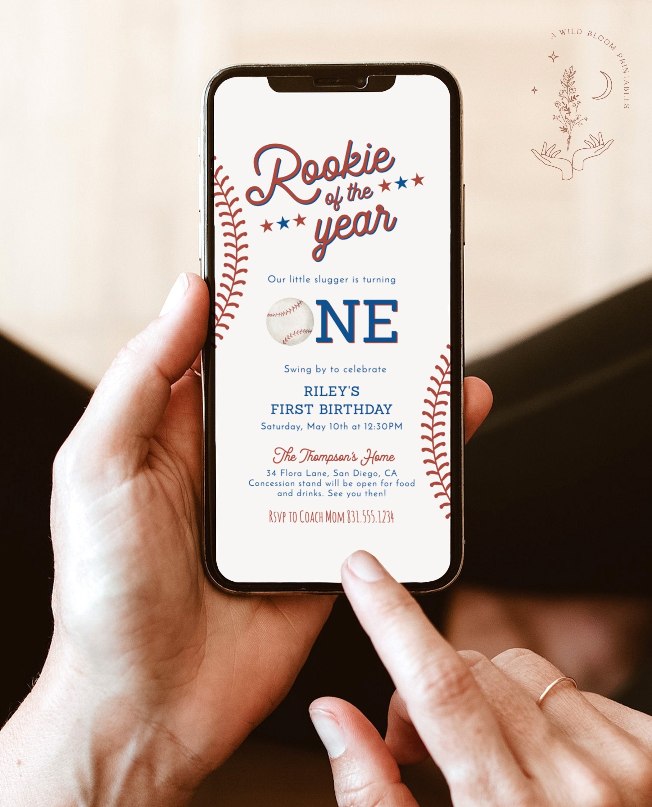 Baseball First Birthday Text Invite, Digital Rookie of the Year Invite, Baseball Birthday Party, Boy Birthday, Editable Template, R2