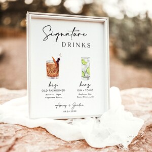 Signature Drinks Sign Template Signature Cocktail Sign Minimalist Wedding Bar Menu Sign His and Hers Bar Sign Editable Template M5 image 5