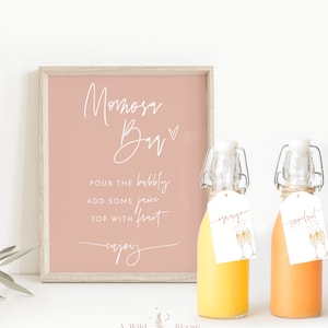 Baby Shower Mimosa Bar Sign, Girl Baby Shower, Dusty Blush Baby Shower Momosa Sign, Mimosa Juice Tags, Modern Bubbly Bar Sign, BM1